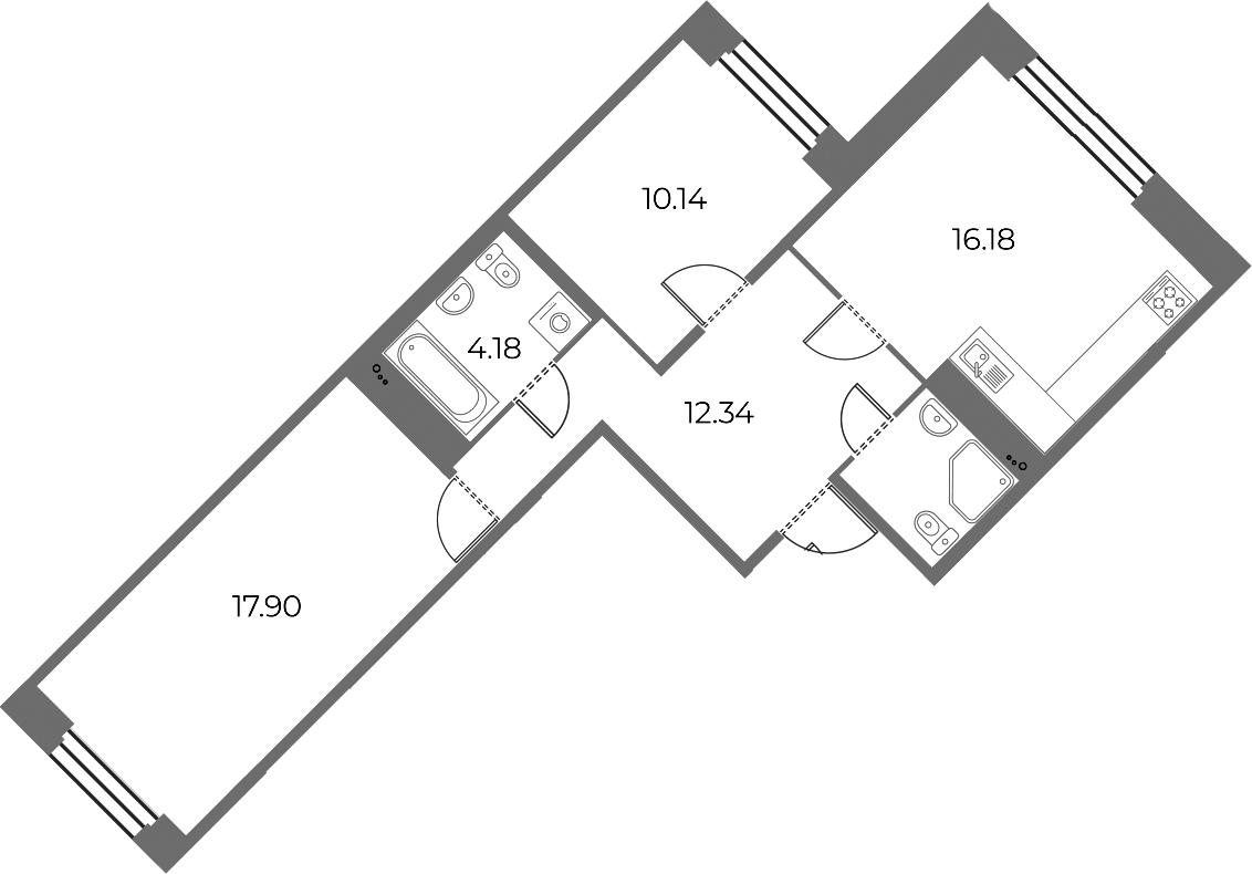 2-комнатная квартира 64.18 м², 2/15 эт., ЖК «Огни Залива»